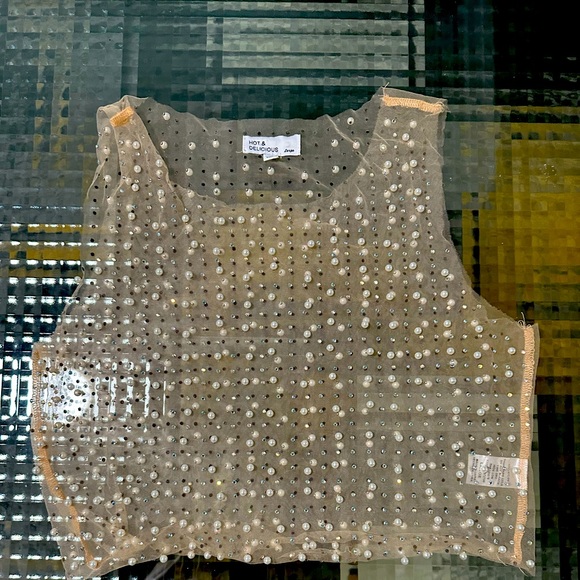 Beaded See -through Crop Top - Picture 1 of 4